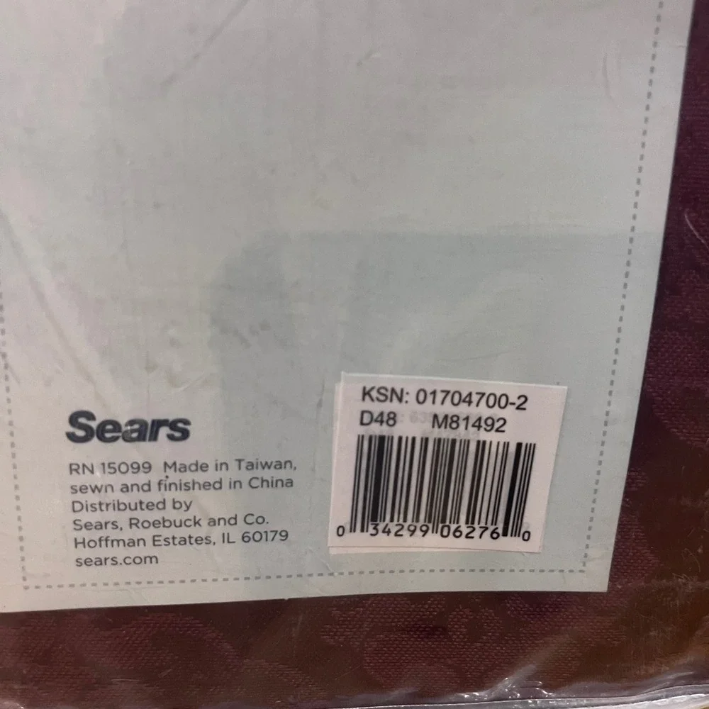 Vtg Cannon Colette Fabric Shower Curtain Burgundy Damask Floral 70x72 New Sears